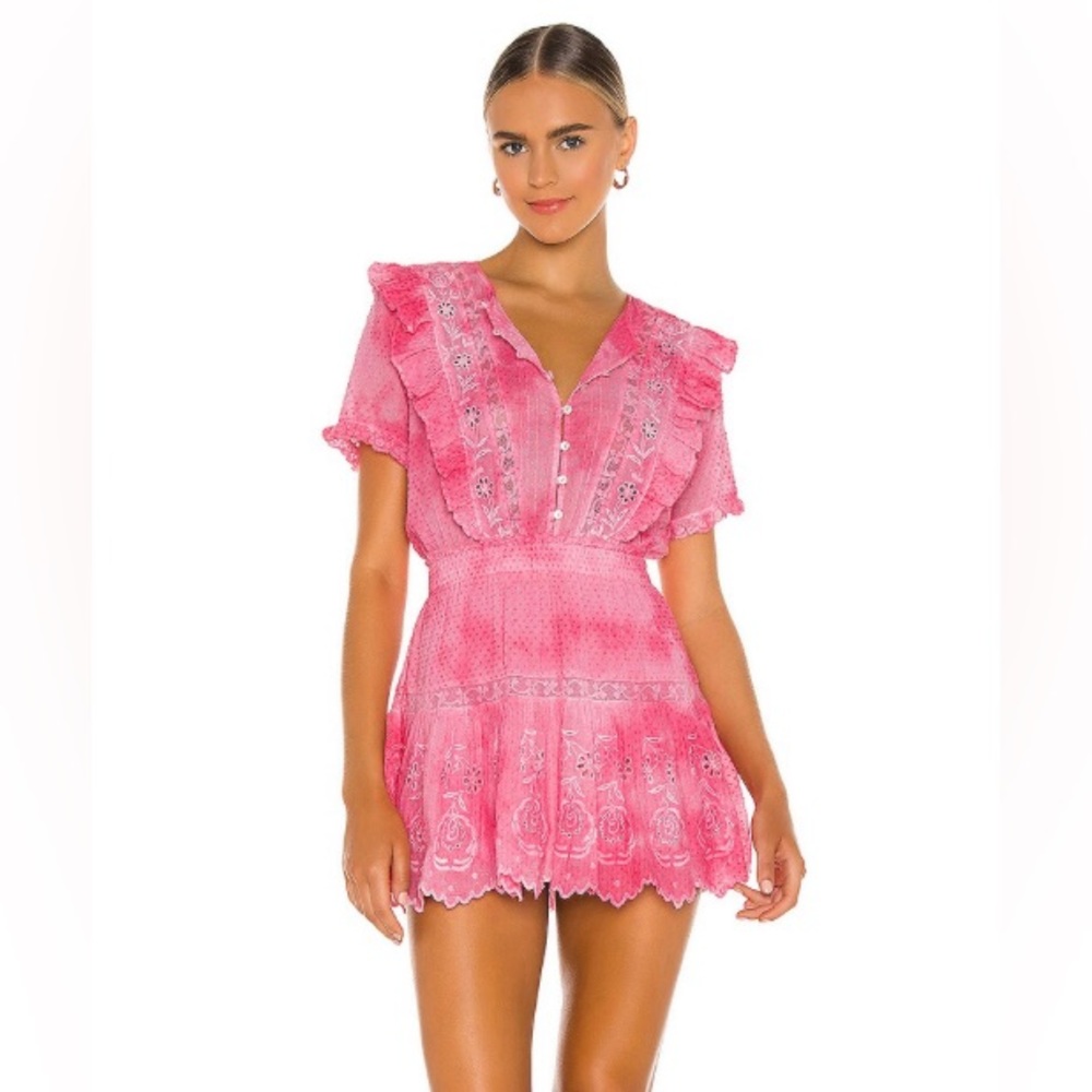 LoveShackFancy Sheldon Dress Fuchsia Hand Dye XS